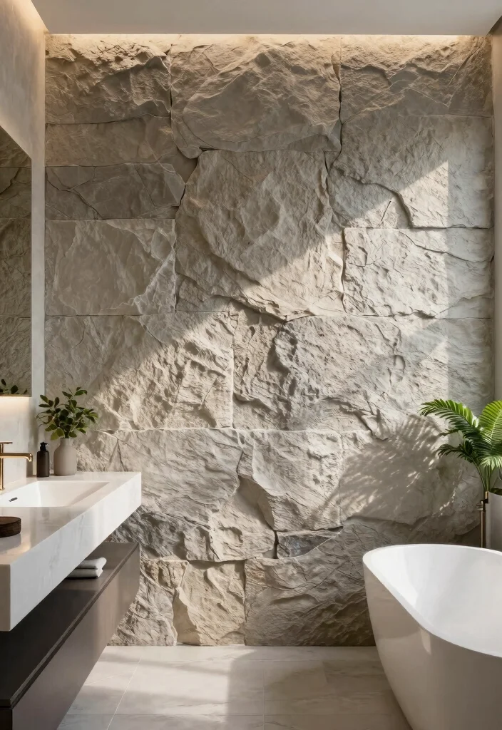 14 Natural Stone Bathroom Ideas for a Luxe Organic Look 8. Textured Stone Features 0