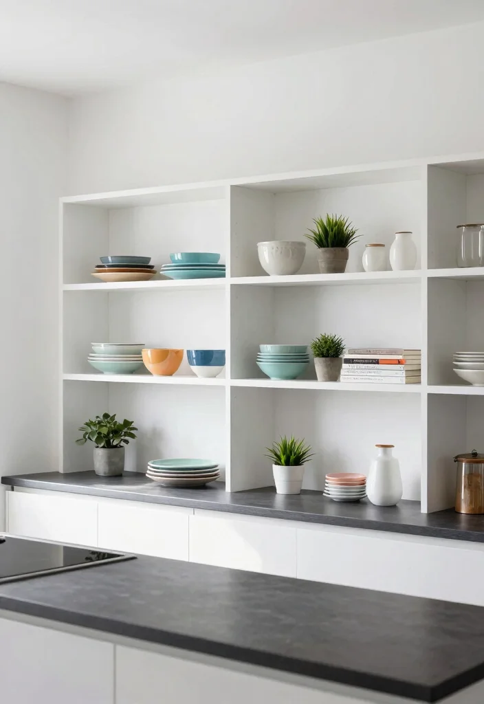 14 Open Kitchen Cabinet Ideas for an Airy Display Look 1. Sleek White Shelves for a Modern Look 0