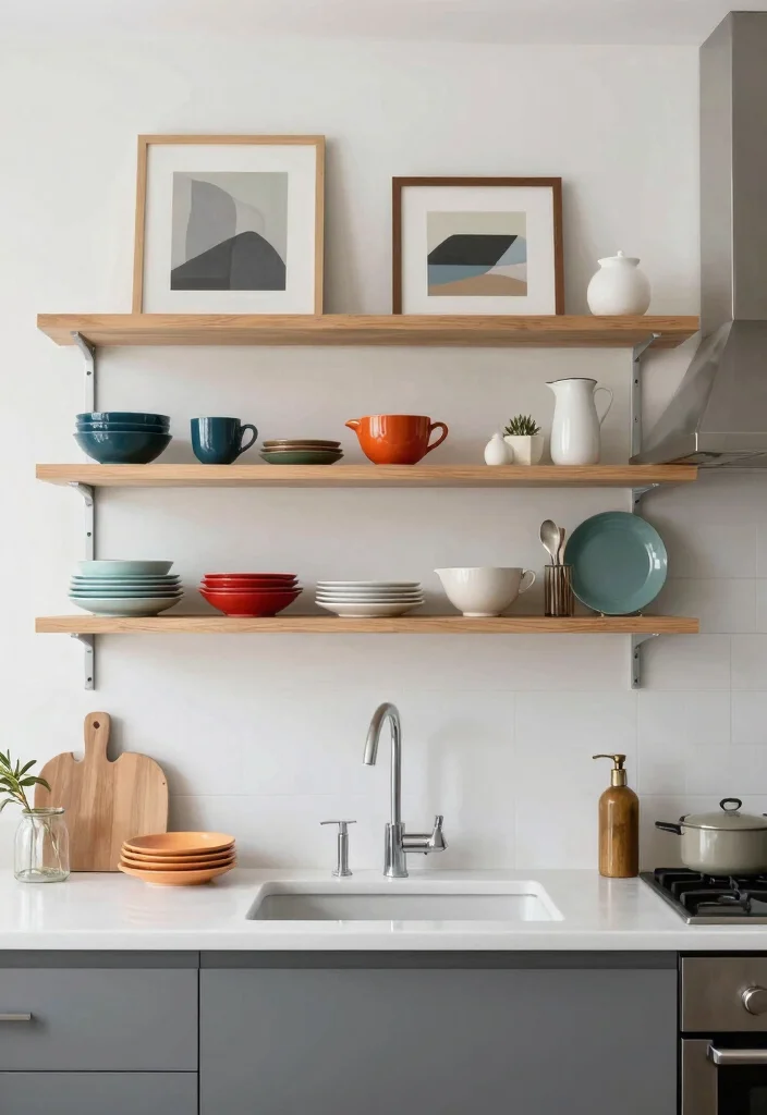 14 Open Kitchen Cabinet Ideas for an Airy Display Look 13. Open Shelves as Art 0