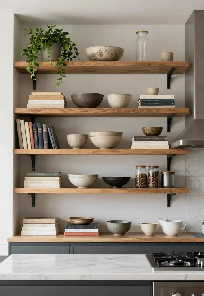 14 Open Kitchen Cabinet Ideas for an Airy Display Look 14. Layering for Depth and Interest 0