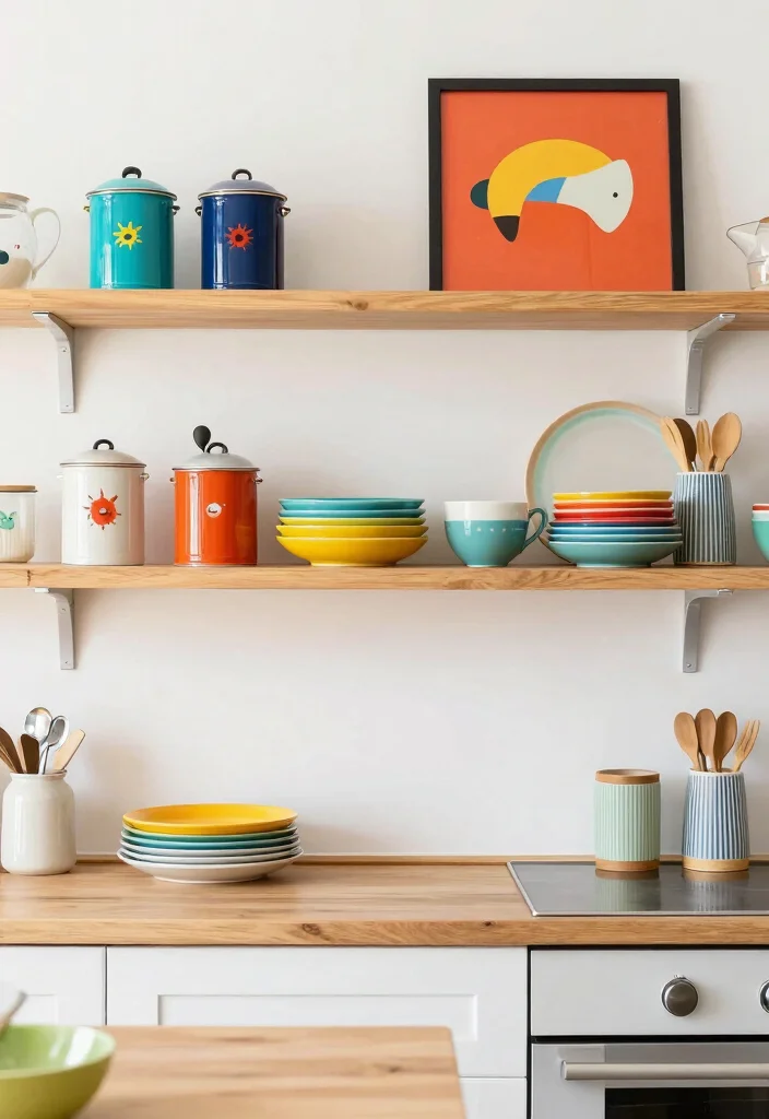 14 Open Kitchen Cabinet Ideas for an Airy Display Look 4. Colorful Accents for a Playful Vibe 0