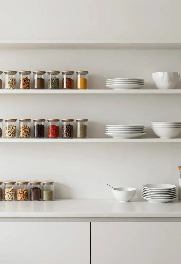 14 Open Kitchen Cabinet Ideas for an Airy Display Look 5. Minimalist Styling with Simple Lines 0