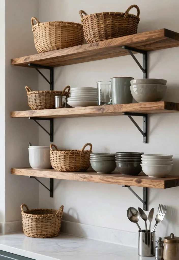 14 Open Kitchen Cabinet Ideas for an Airy Display Look 6. Mix and Match Materials for Texture 0