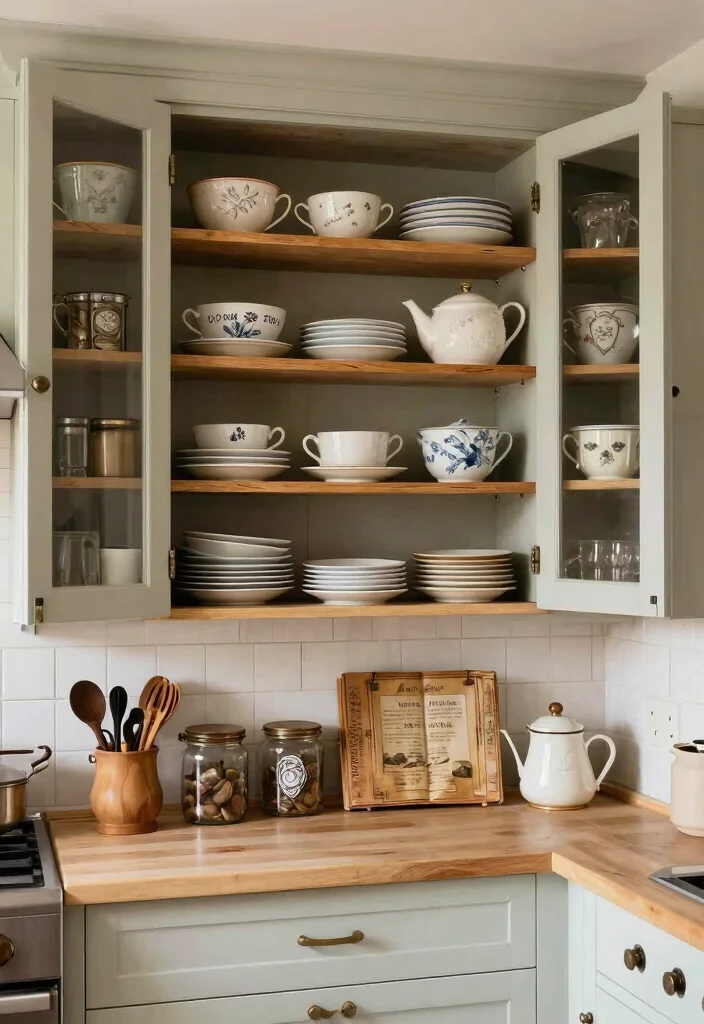 14 Open Kitchen Cabinet Ideas for an Airy Display Look 8. Vintage Charm with Open Cabinet Designs 0