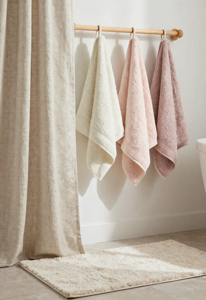 14 Scandi Bathroom Ideas with Clean Nordic Calm Vibes 5. Textured Fabrics for Comfort 0