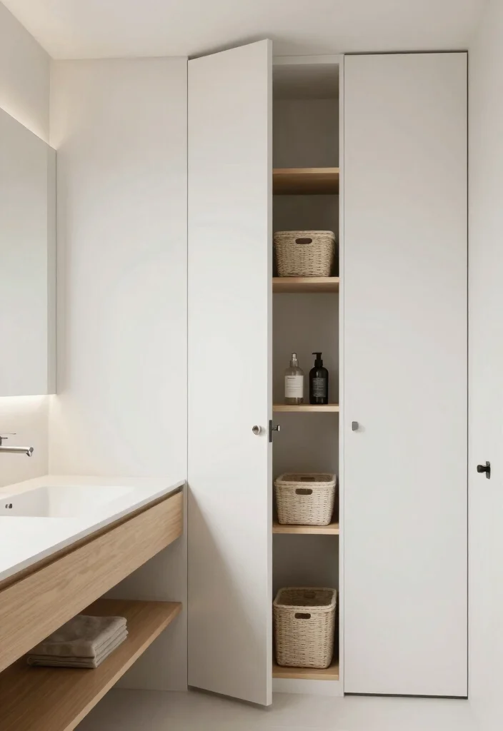 14 Scandi Bathroom Ideas with Clean Nordic Calm Vibes 7. Hidden Storage Solutions 0