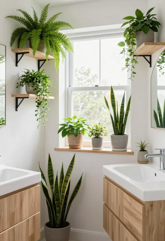 14 Scandi Bathroom Ideas with Clean Nordic Calm Vibes 8. Greenery for a Breath of Fresh Air 0