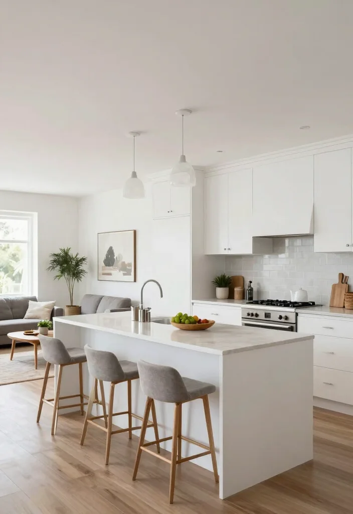 14 White Cabinet Kitchen Ideas with Clean Timeless Style 12. Open Concept Flow 0