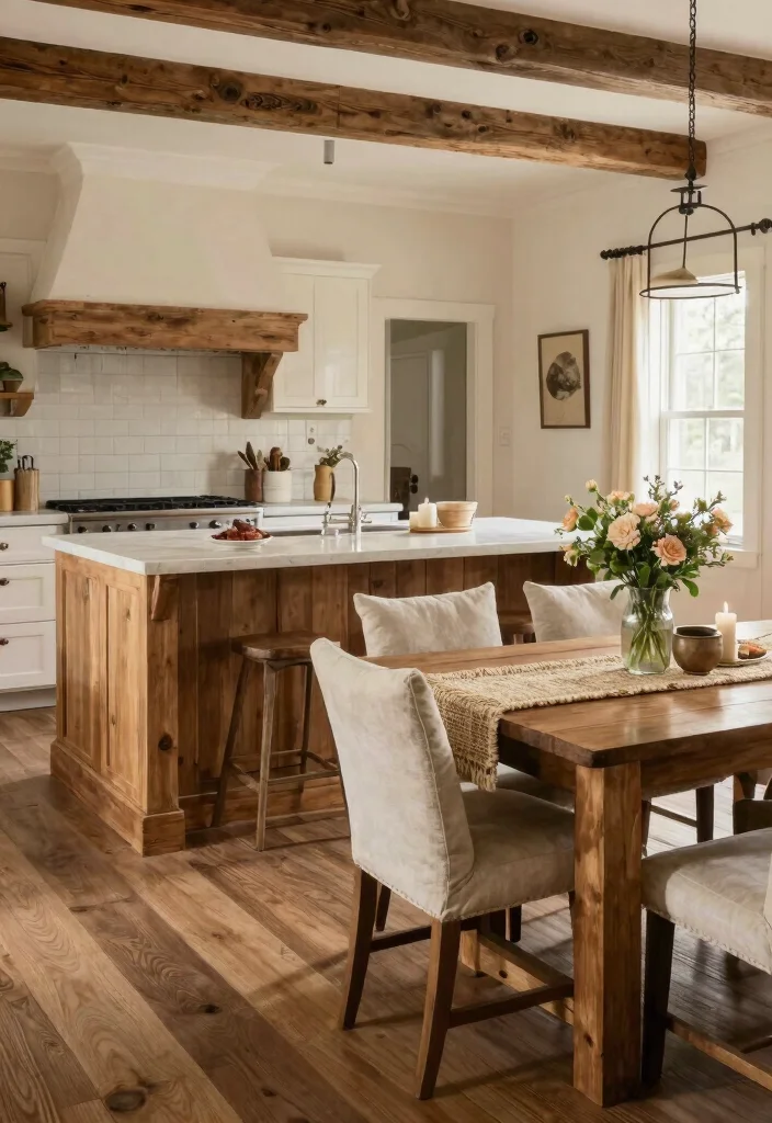 16 Kitchen Layout Ideas with Island Floor Plans Farmhouse Style 10. Rustic Island with Farmhouse Dining Area 0