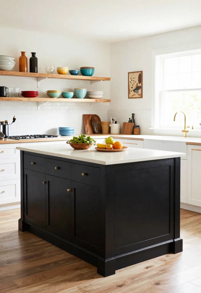 16 Kitchen Layout Ideas with Island Floor Plans Farmhouse Style 11. Bold Black Island in a Bright Kitchen 0