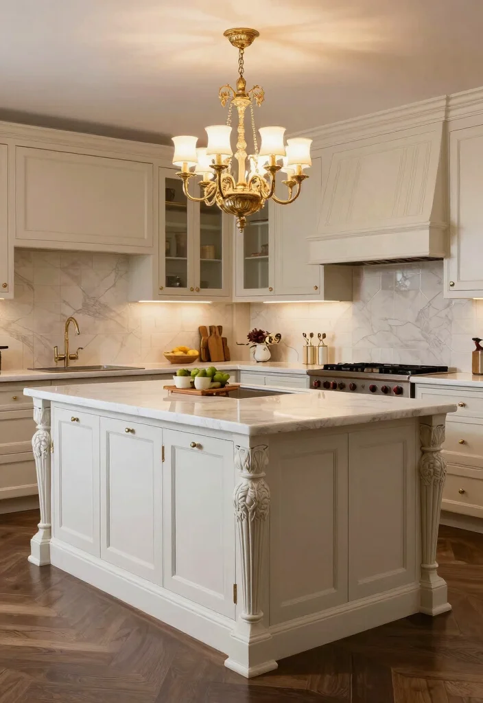 16 Kitchen Layout Ideas with Island Floor Plans Farmhouse Style 16. Elegant Island with Decorative Features 0