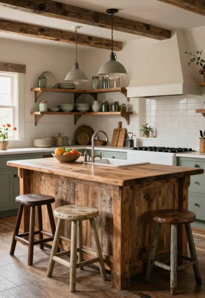 16 Kitchen Layout Ideas with Island Floor Plans Farmhouse Style 4. Rustic Farmhouse Island with Vintage Touches 0