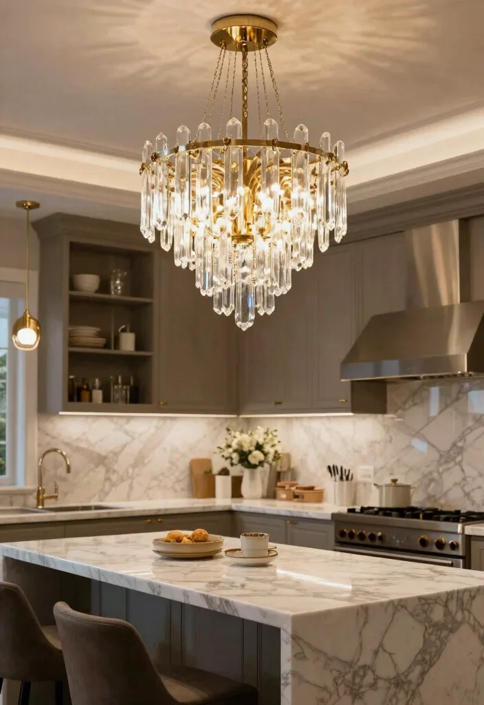 18 Luxury Kitchen Ideas with High End Finishes and Style 2. Statement Lighting 0