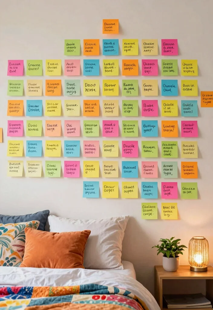 9 Sticky Notes Wall Ideas for Creative Bedroom Decor 1. Motivational Quote Wall 0