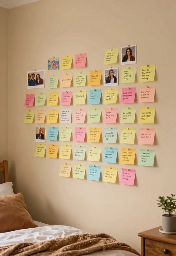 9 Sticky Notes Wall Ideas for Creative Bedroom Decor 4. Memory Wall 0