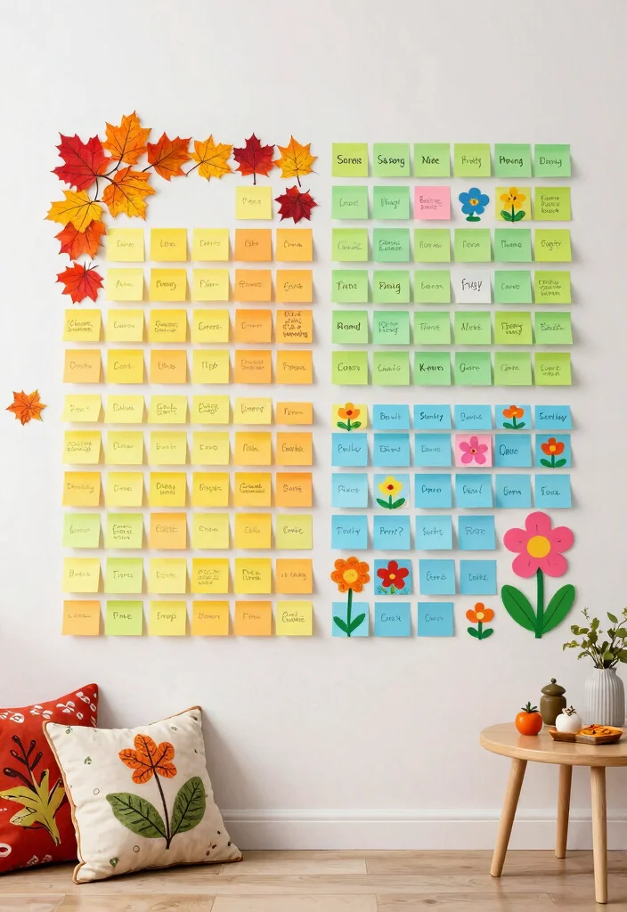 9 Sticky Notes Wall Ideas for Creative Bedroom Decor 5. Seasonal Decor 0