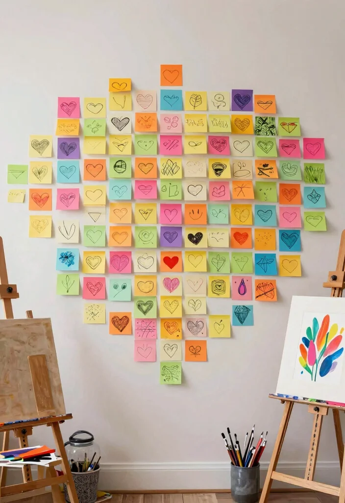 9 Sticky Notes Wall Ideas for Creative Bedroom Decor 6. Personalized Art Pieces 0