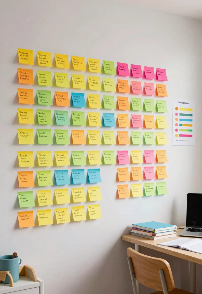 9 Sticky Notes Wall Ideas for Creative Bedroom Decor 7. Color Coded Organization 0