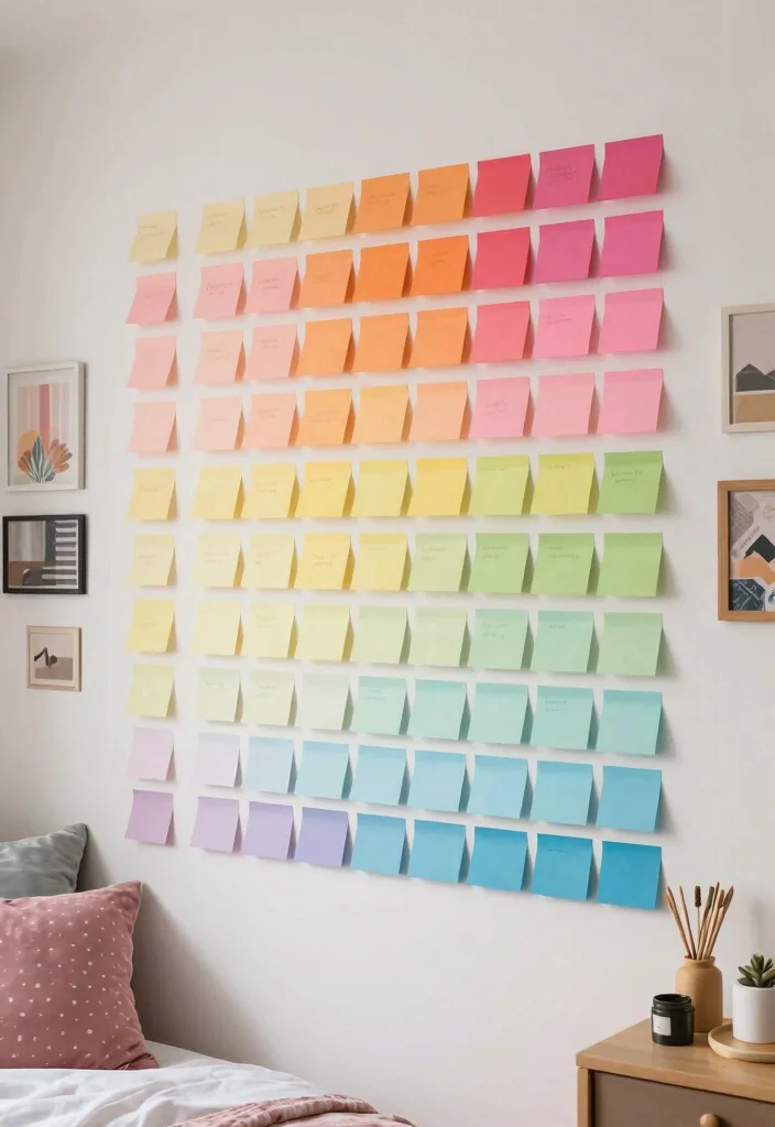 9 Sticky Notes Wall Ideas for Creative Bedroom Decor 9. Themed Color Swatches 0